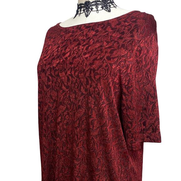 Carol Little 90's Vtg Gothic Vampire Whimsygoth Deep Red Floral Slinky Top - Picture 5 of 9